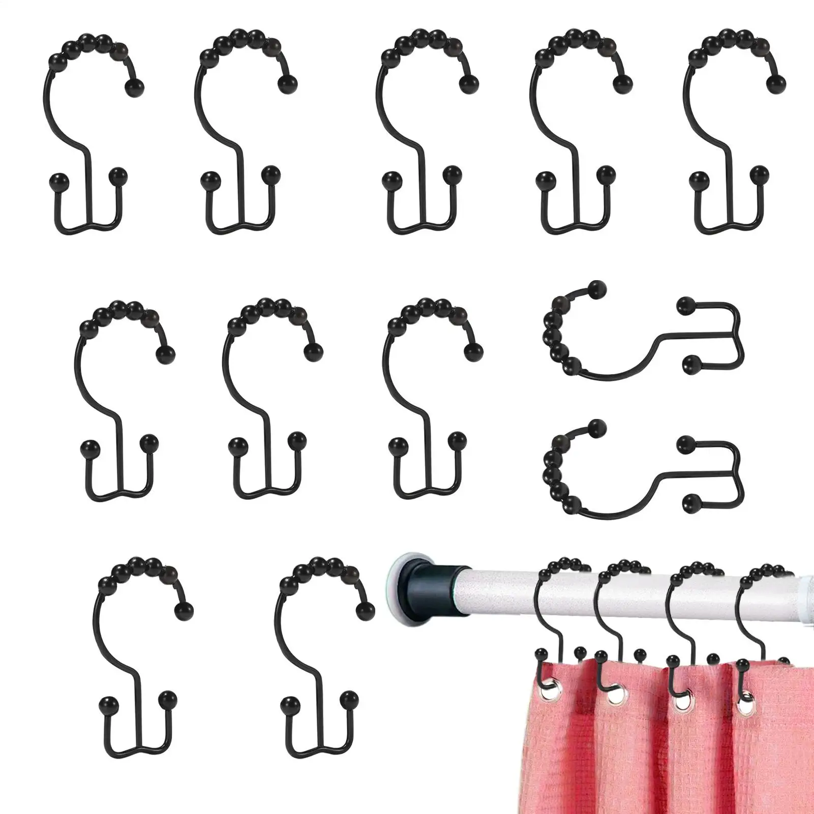 Shower Rod Hooks 12 Pieces Double Glide Liner Hanger Shower Rod Rings For Home Window Closet Bathroom Hotel Dorm Gym