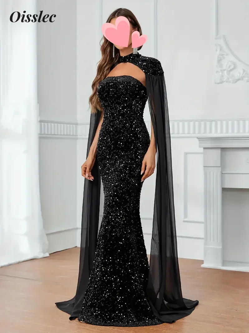 Oisslec-Robe de Soirée de Forme Trapèze avec Fermeture Éclair, Tenue de Bal à Paillettes, Dos aux, Style Formel