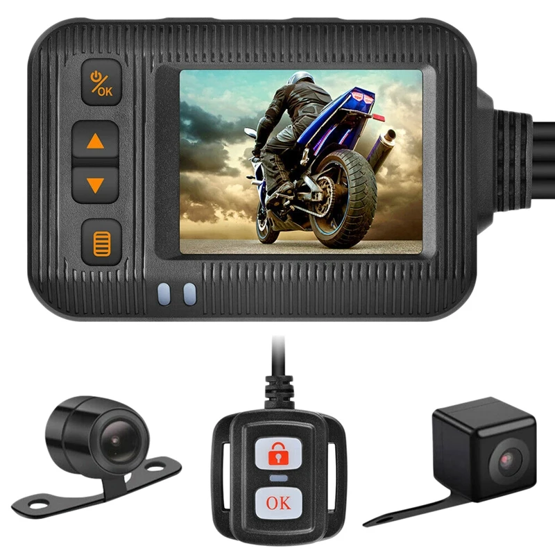 Motorcycle Camera Dash Cam, 2 Inch IPS Screen 1080P+720P Dual AHD Bike Dashcam G-Sensor Parking Mode Driving Recorder