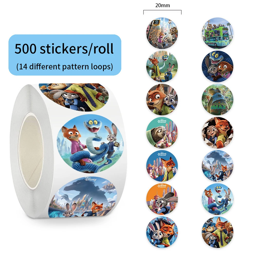 500 pièces/rouleau Kawaii dessin animé Disney Zootopia 2 autocollants d'étanchéité autocollant Anime jouet bricolage cahier téléphone ordinateur portable mignon décoration décalcomanies