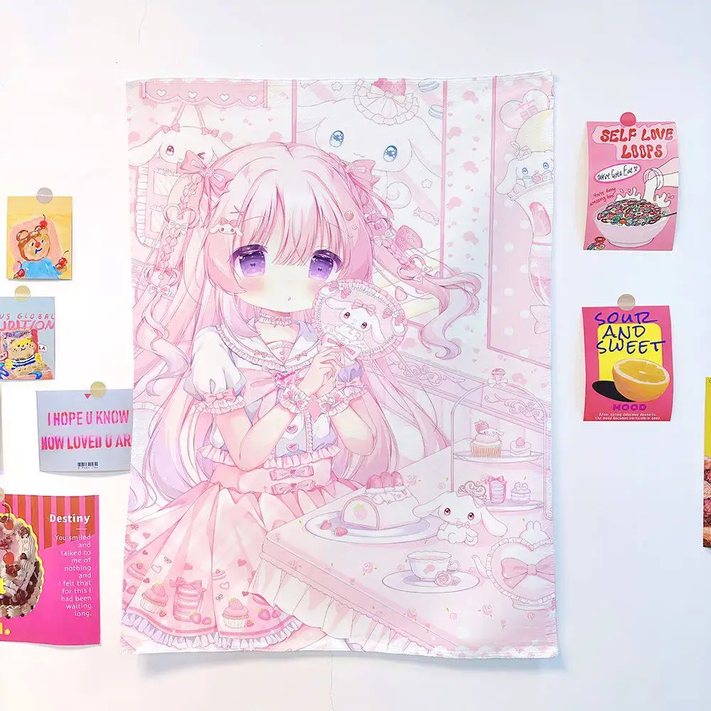 Popular Cute Anime Girl Galgame Print Tapestry Wall Art Aesthetic Room Decoration