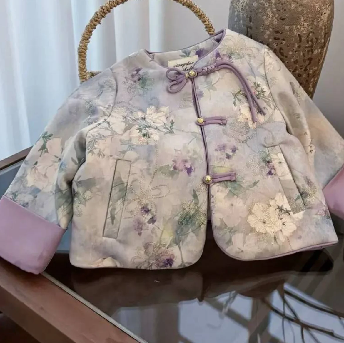 

Kawaii повседневный комплект пальто, модный комплект из 2 предметов, детская одежда, зимняя одежда в китайском стиле для девочек, новинка 2025 года, куртка с хлопковой подкладкой