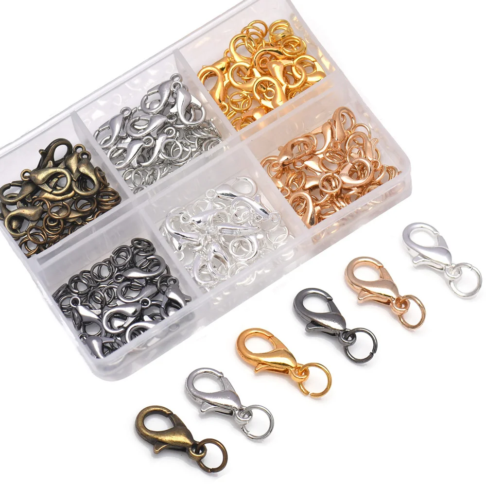 Kits de búsqueda de joyas de 6 colores con anillos abiertos de 5mm y cierre de garra de langosta de 12mm para pulsera DIY, collar, fabricación de joyas