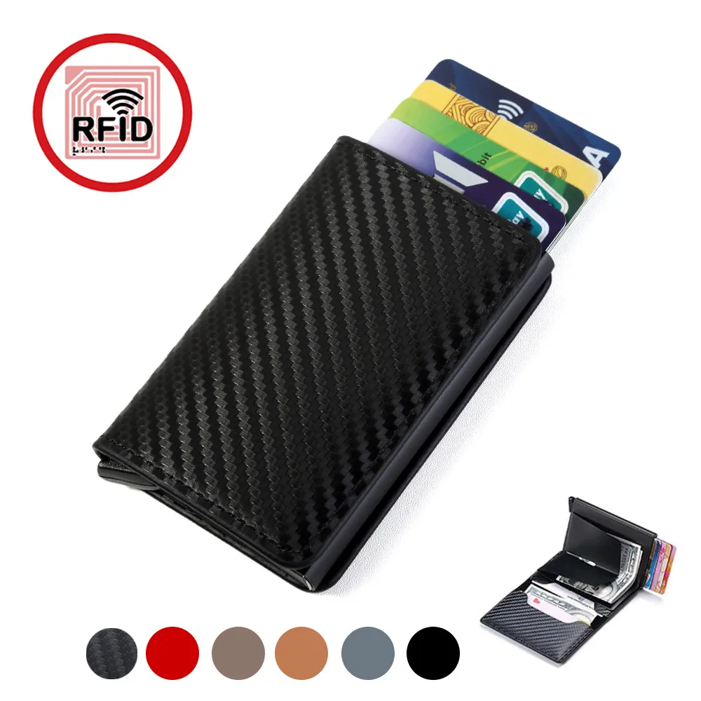 Carbon Fiber Credit Card Holder Wallet Men Rfid Smart Meral Thin Slim Pop Up Minimalist Wallet Small Black Purse Metal Wallet