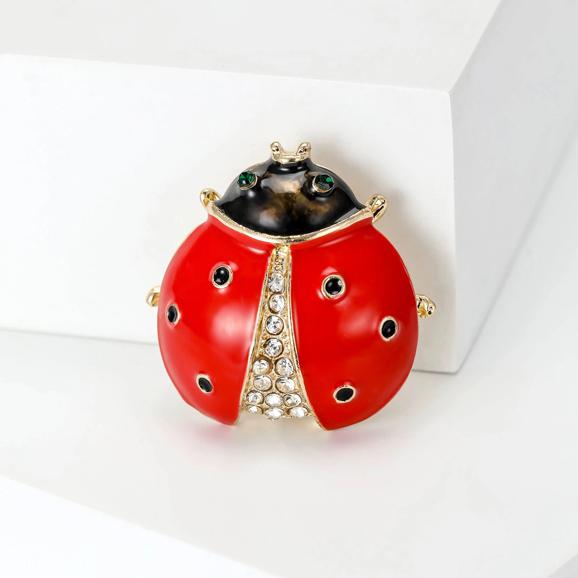 Rhinestone Seven Star Ladybug Brooches for Women Unisex Enamel Insect Pins Banquet Party Backpack Gifts Jewelry Accessories