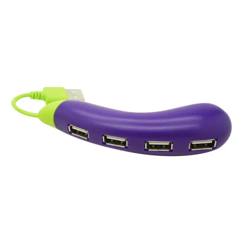 

4-портовый концентратор USB 2,0, разветвитель в форме баклажана, адаптер, милый дизайн в виде баклажана, Разветвитель USB для ПК и ноутбуков с несколькими портами