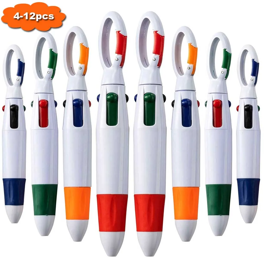 4-12Pcs Retractable Ballpoint Shuttle Pens W/Buckles Clip - 4 Neon Colors, Keychain Tops for Adults & Office Use