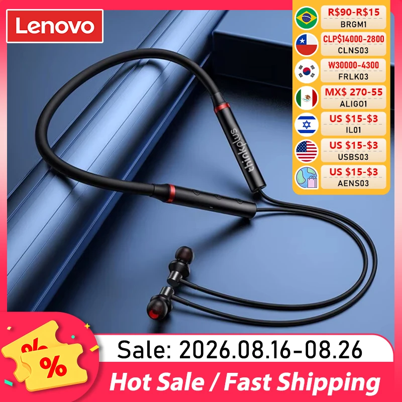 100% original lenovo he05x fones de ouvido bluetooth à prova dwaterproof água tampões alta fidelidade som magnético neckband fone esportes