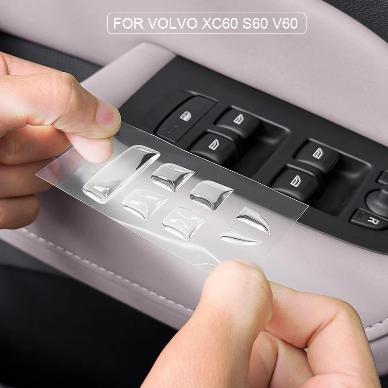 Car Window Lift Panel Button Epoxy Sticker Film for Volvo XC60 S60 V60 Wear-resistant Interior Transparent Protection Stickers
