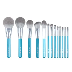 Juego de brochas de maquillaje azules, juego completo de pinceles grandes para polvo, colorete, esculpir sombra de ojos, kit de maquillaje, resaltador de manchas, cepillo para labios y cejas, 13 unidades