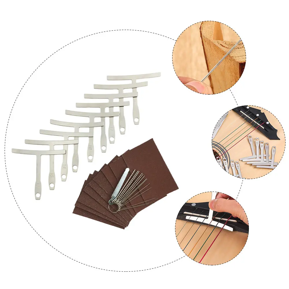

19 Pcs Guitar Pillow File Set Tools Repairing Saddle Stainless Steel for Polishing Sandpaper Sanding