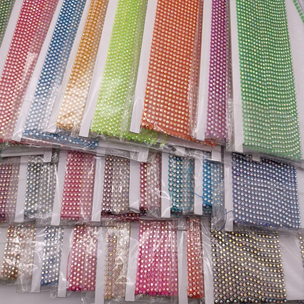 TABA® ss6 ss8 Rhinestone Banding For Native Bead Work Sew On Plastic Rhinestone Trim Mix 30 colors Each color is 1 yard