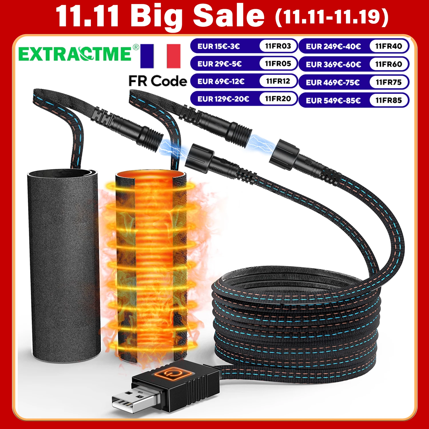Extractme 오토바이 히팅 핸드그립 5V USB 6단계 온열 전기 핸드그립 커버 진동 방지 미끄럼 방지 빠른 가열 키트