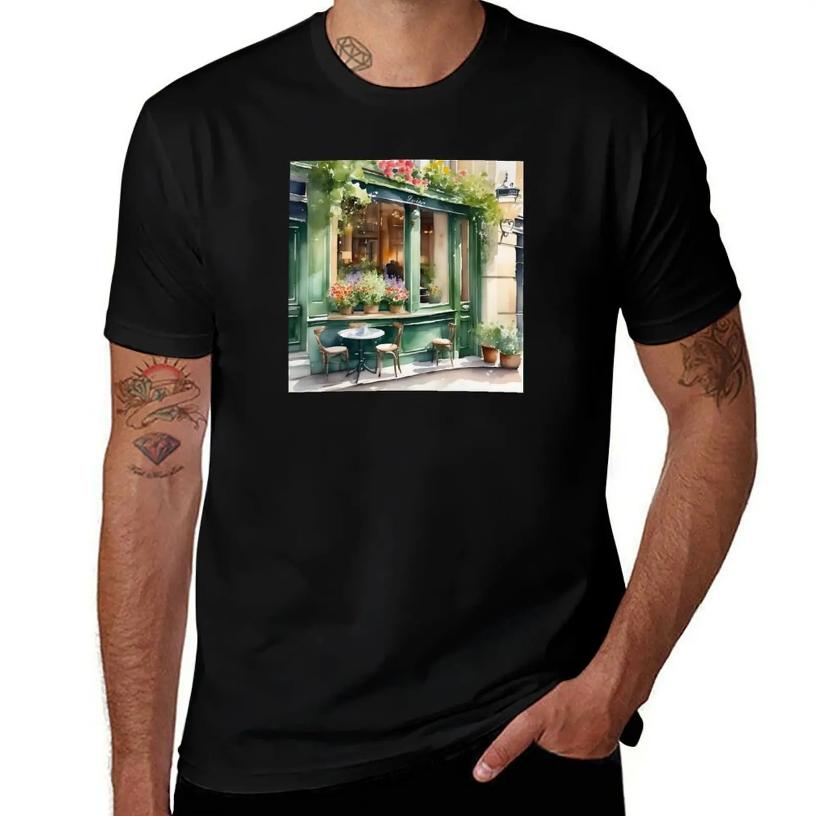 

“Serene Paris Cafe in Watercolor Painting” …Art By Carraann T-Shirt plain customizeds graphic tee shirt t shirts for men graphic