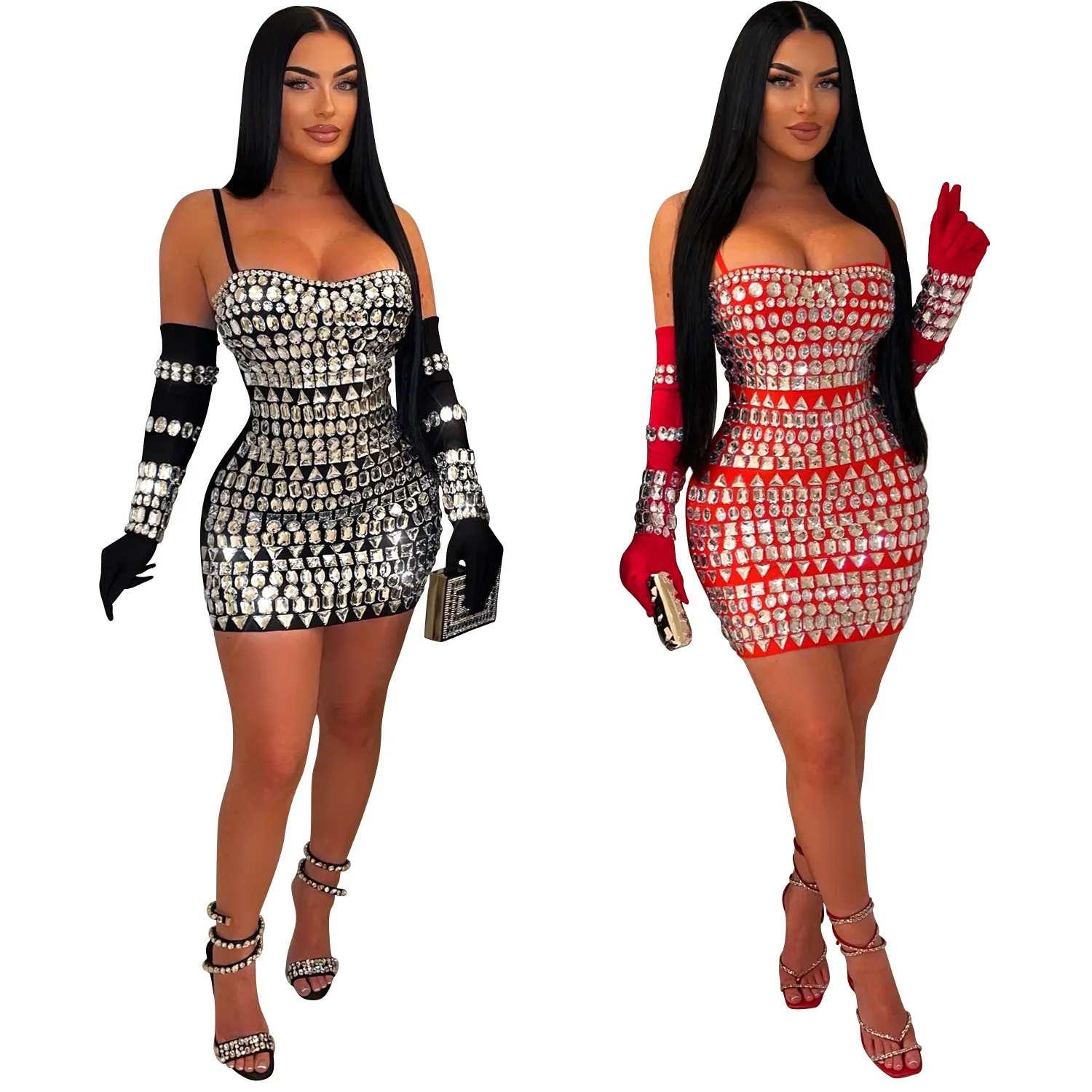 

Sexy Party Prom Nightclub Club Banquet Hot Rhinestone Halter Glove Long Dresses