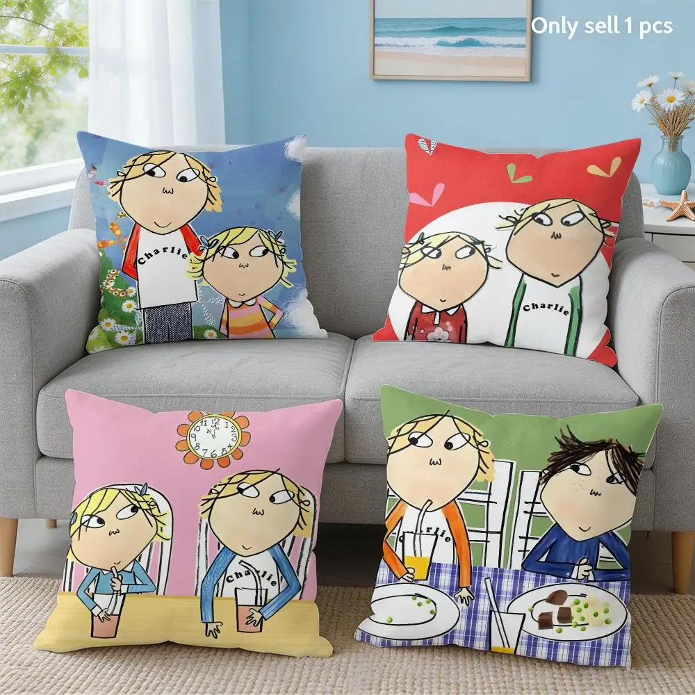 Cartoon C-Charlie And Lola Cushion Cover Soft Short Plush Throw Pillow Cover Hidden Zipper Cutecore Sofa Bedroom Home Decor
