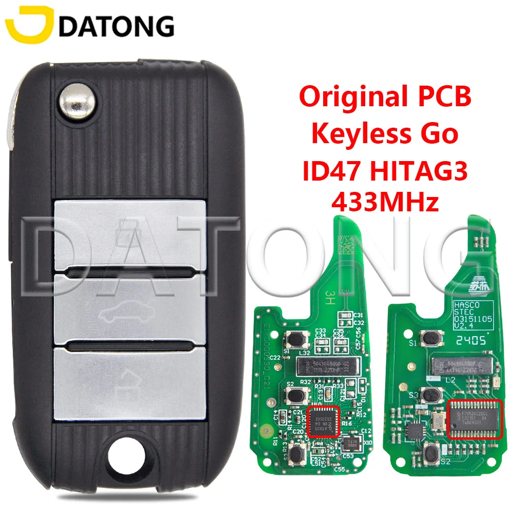 Datong World Original PCB Car Remote Key For ZS MG MG5 Morris Garage MG6 HS ID47 Chip PCF7953X 433MHz Keyless Go Smart Key