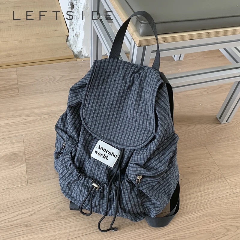 LEFTSIDE Women Soft Nylon High-capacity Backpacks 2025 Summer Grid Backpack Girls School Bag Lightweight Travel Back Pack