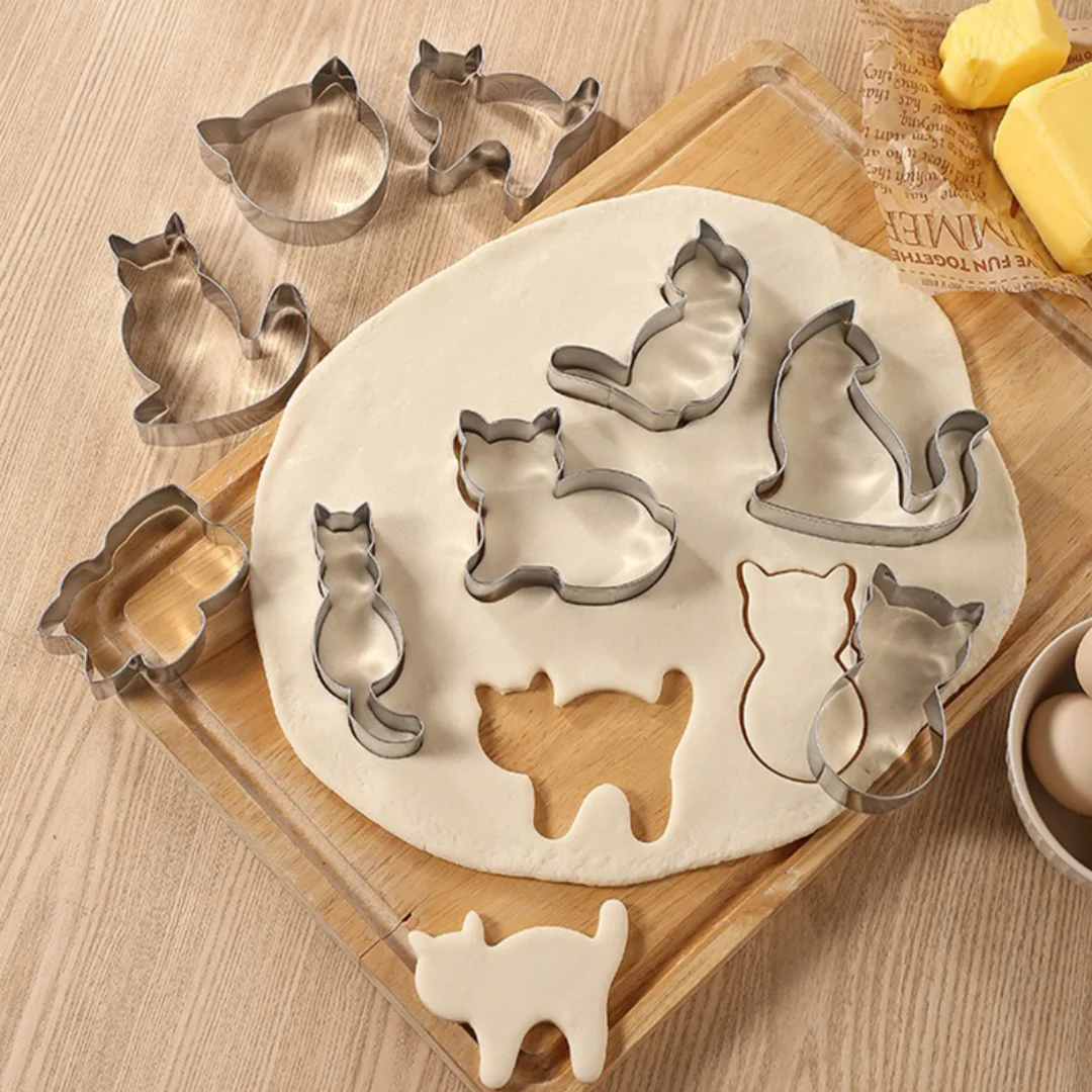 9pcs Cat Shape Cookie Mold Stainless Steel Cute Walking and Sitting Cat Series DIY Cookie Cutting Mold Cartoon Baking Mold