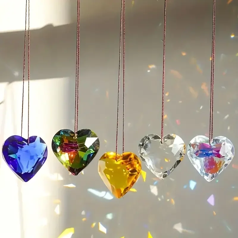 1pcs Heart Shaped Suncatcher For Window, Crystal Rainbow Maker, Chandelier Pendant For Home Decor, Car Decor, Gift For Girl, Wed
