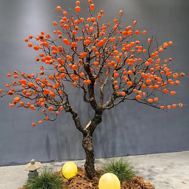 Simulation persimmon tree landing fake fruit tree harvest red envelope indoor and Chinese hotel window decoration landscaping