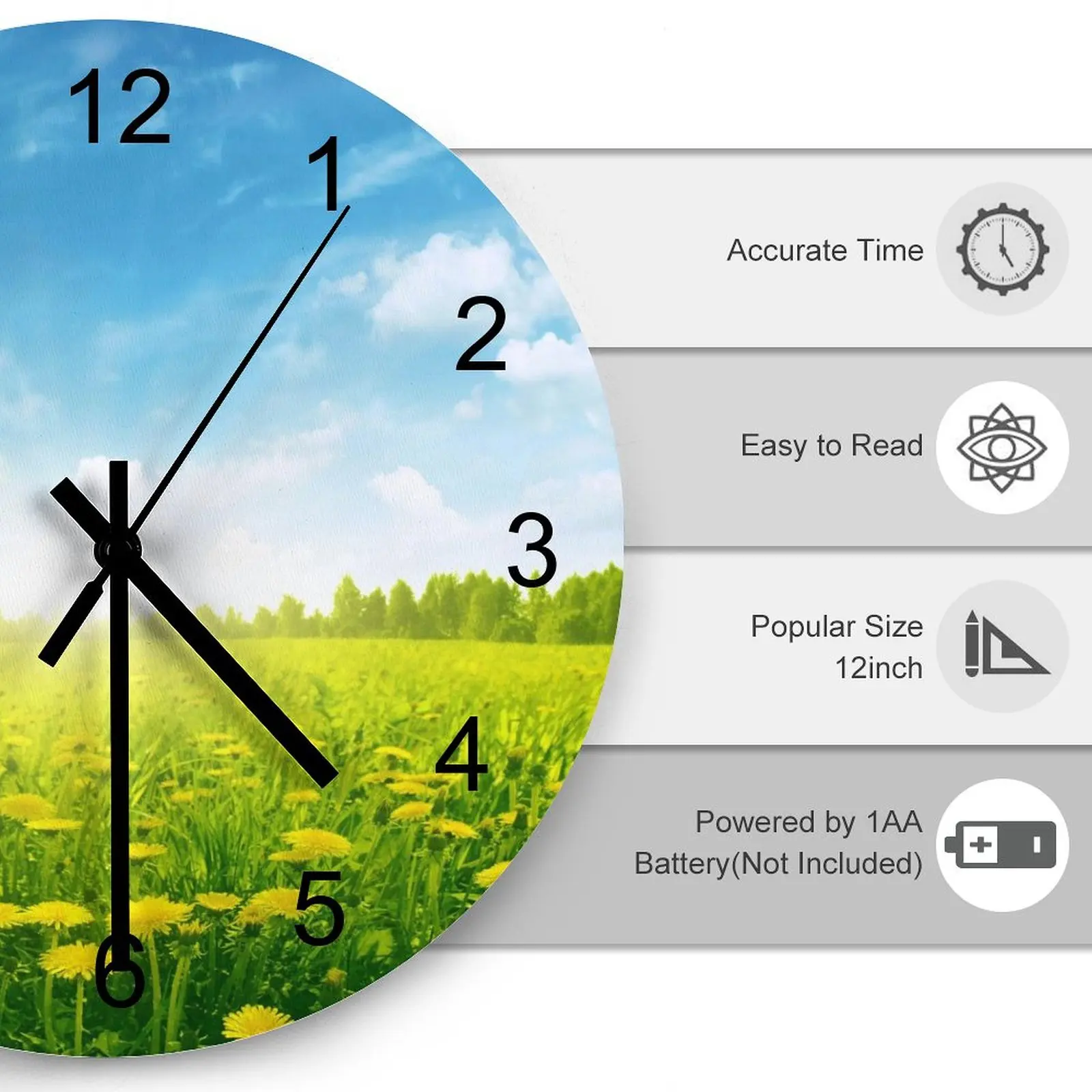 Kitchen Wall Clock Pristine nature Clocks 12 inch Mute Fashion Round 3D Display Easy Assemble Retro