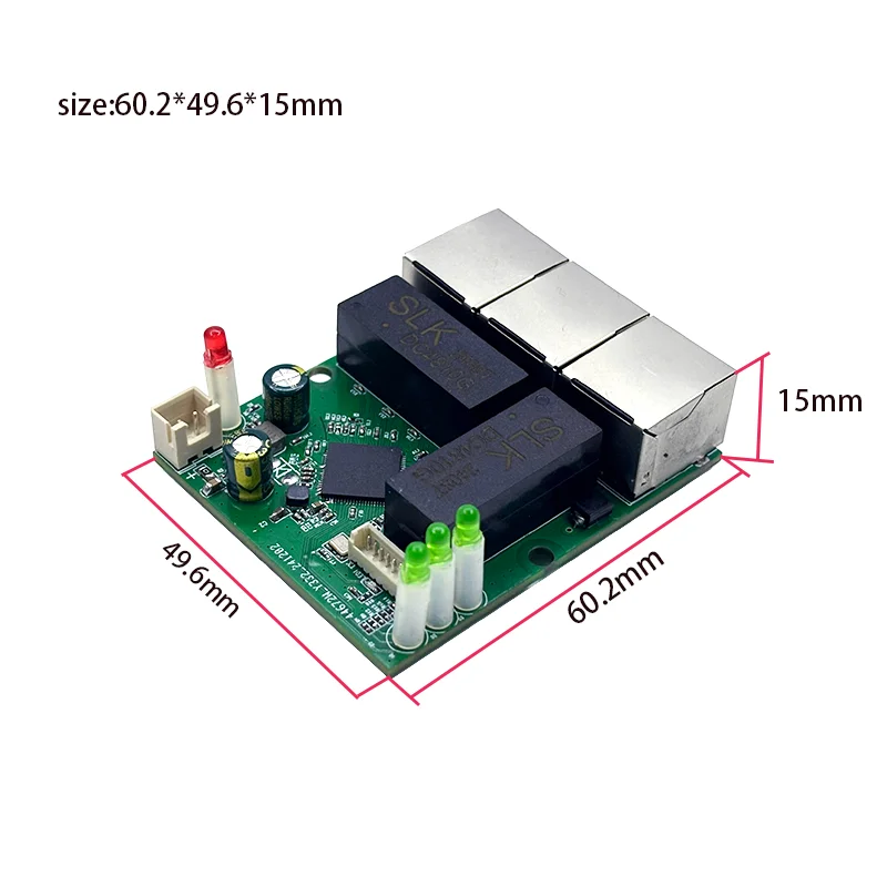 4port Gigabit switch module 5V-24V is  PCBA board 4port 10/100/1000m contact port mini switch module din 4pin cable