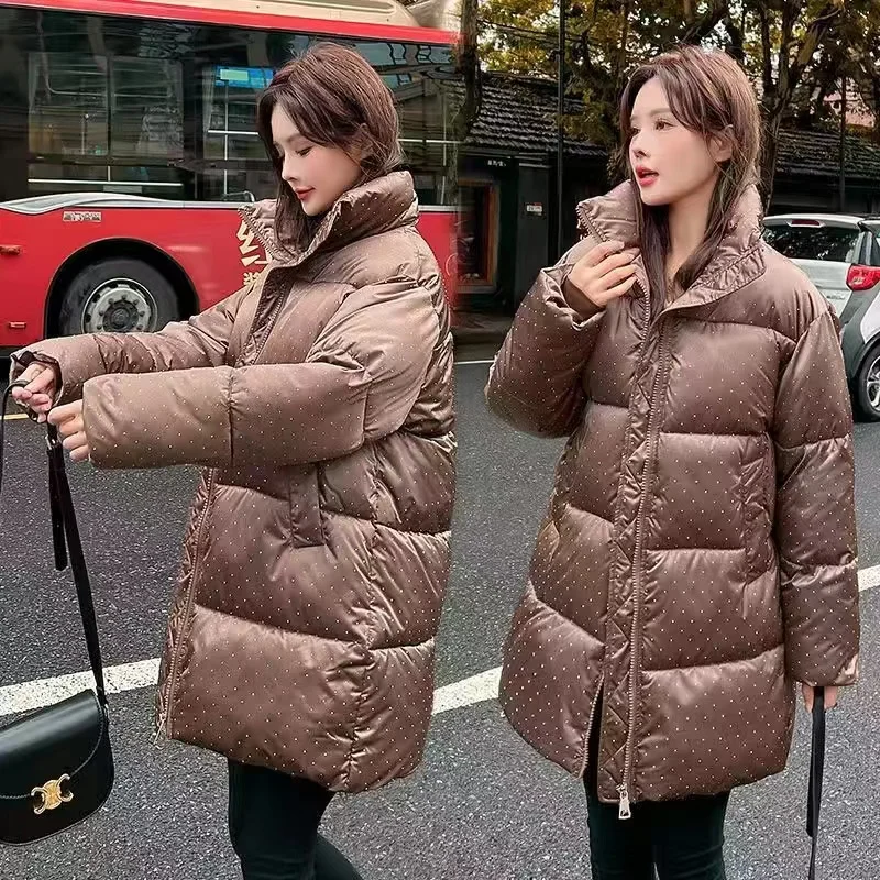 Winter Thick Warm Parkas Women Fashion Long Down Coats Women Elegant Zipper Wave Spot Cotton Jackets 2024 New Female Ladies