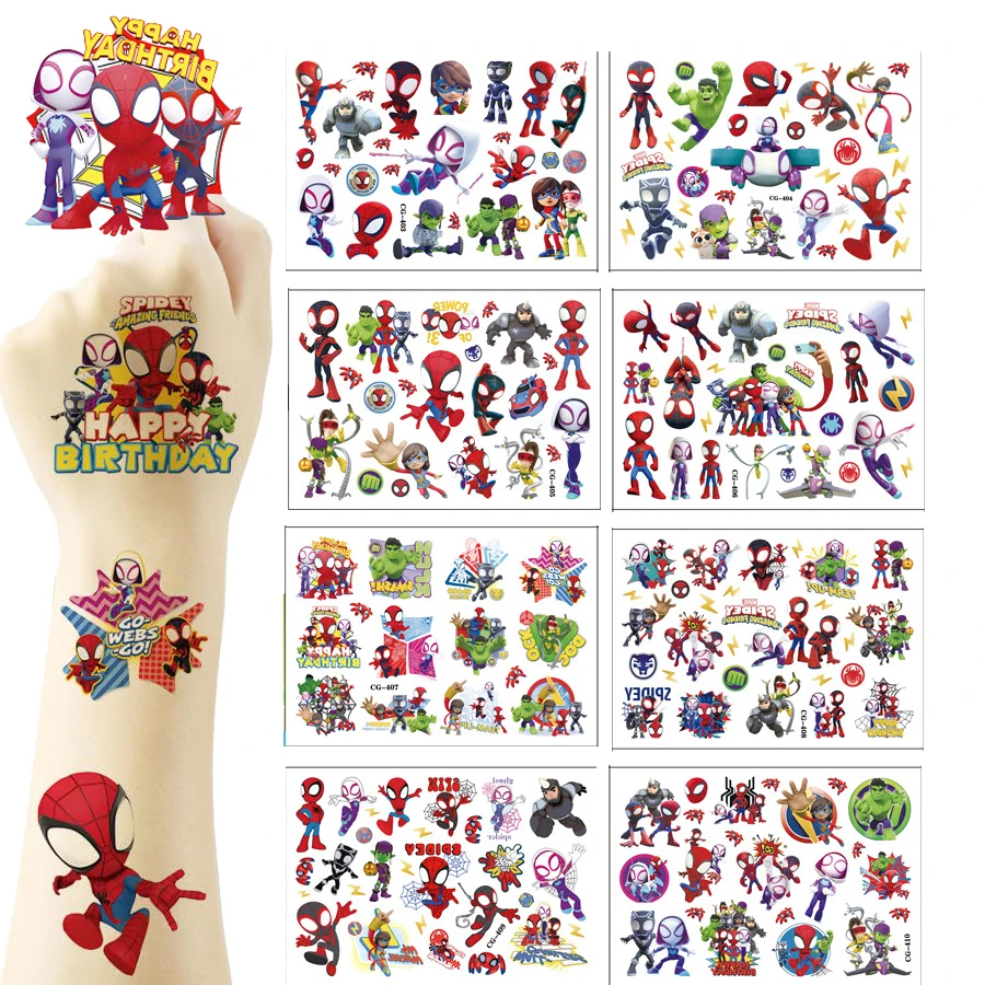 

Spidey and His Amazing Friends Tattoo Stickers Spiderman Party Favor Gifts Bag Fillers Birthday Decoration Wedding Supplies DIY