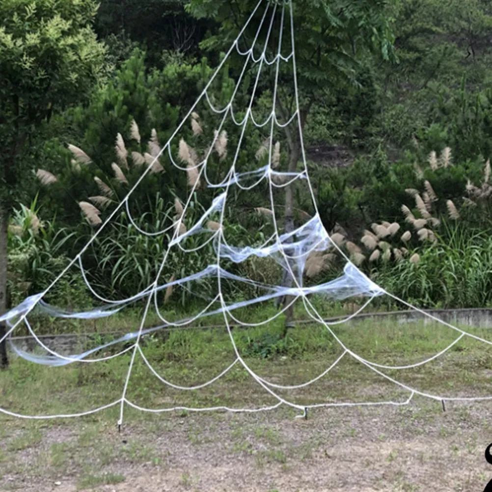 

Large Triangle Spider Web Decoration Halloween Party Prop Polyester Outdoor Indoor Haunted House Creepy Decor Spooky Setup White