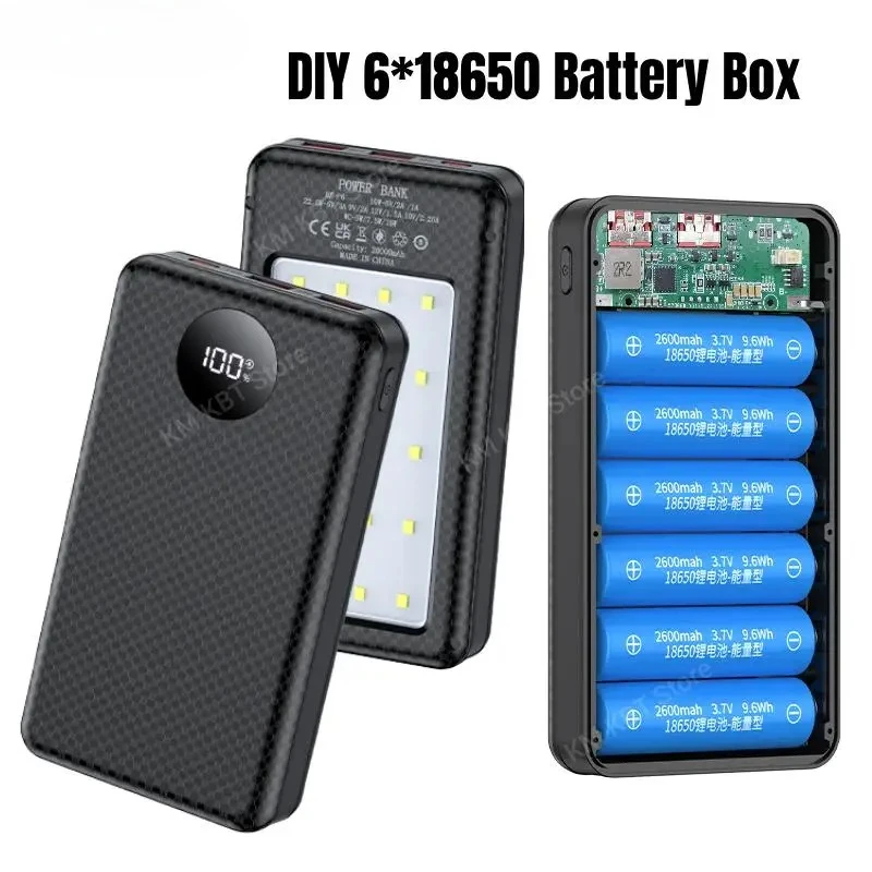 

6*18650 Power Bank Держатель батарейного отсека с двумя зарядными чехлами USB типа C и кемпинговыми фонарями для iPhone Huawei 18650 Чехлы для батарей