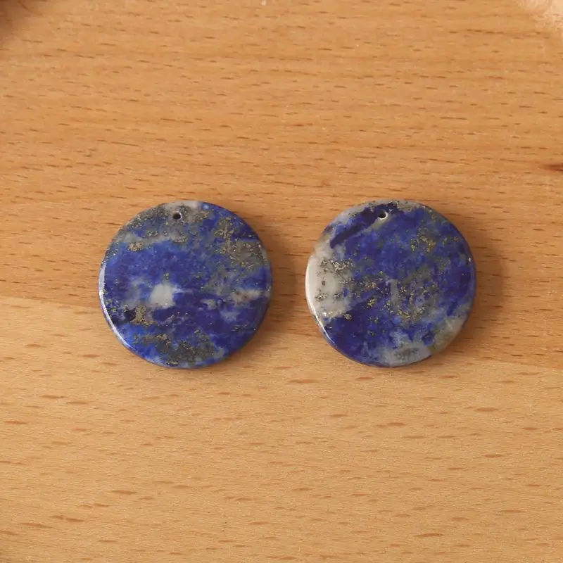 

Lapis Lazuli Round Disc Beads Pair: Natural Stone Pieces with Deep Blue & Pyrite Inclusions, Ideal for Jewelry Making
