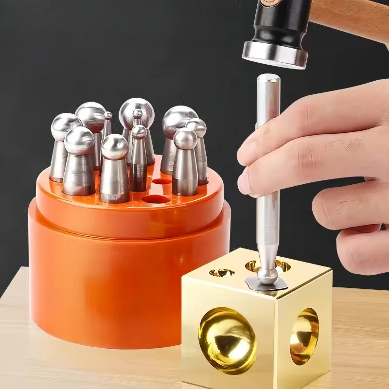 15pcs Round Punch for Making Pit and Groove Molds, Ball - headed Punch, Processing Tools for Gold and Silver Jewelry