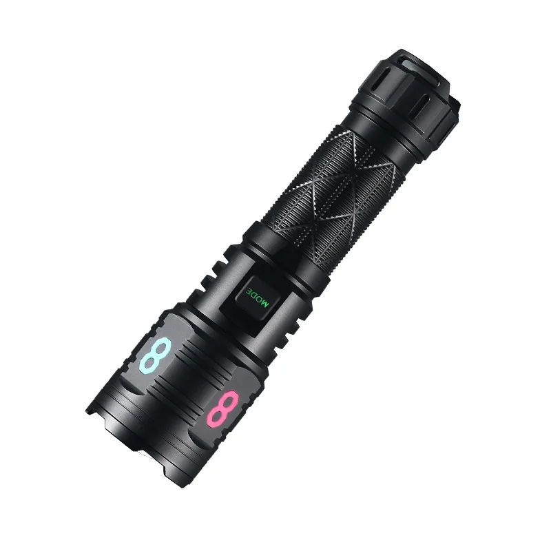 White Laser Powerful Flashlight Rechargeable Type C Charging Zoom Handlamp Outdoor Long Range Torch