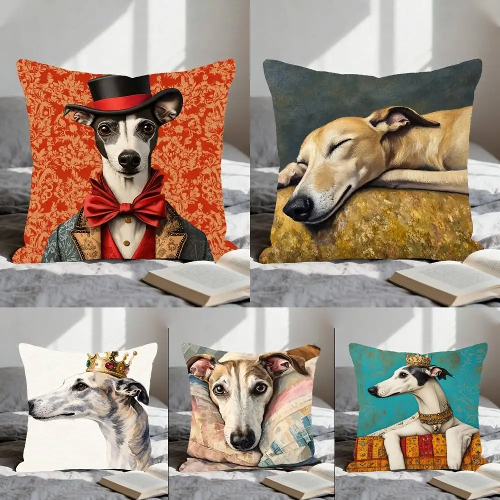 Adorable Greyhound Pillow Case Throw Pillow Cover Nordic Vintage Style Cushion Covers Home Living Room Sofa Couch Seat Decor