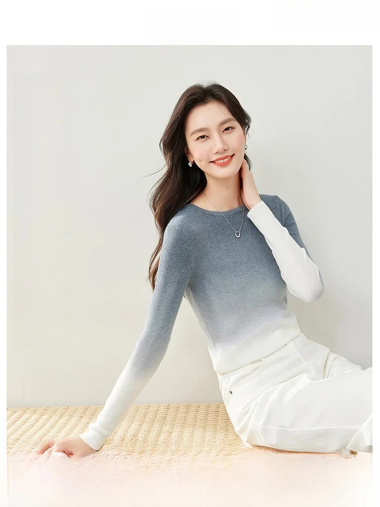 

Women's Gradient Color Knitwear Long Sleeve Crew Neck Pullover Wool Blend Casual Fashion Early Autumn New Style V-Neck Slim Fit