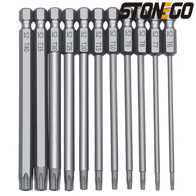 Zestaw wkrętaków z łbem Torx STONEGO Magnetyczny chwyt sześciokątny 1/4" S2 Stalowe wiertła o długości 3 cali Bezpieczne wiertła Torx 50/75/100 mm