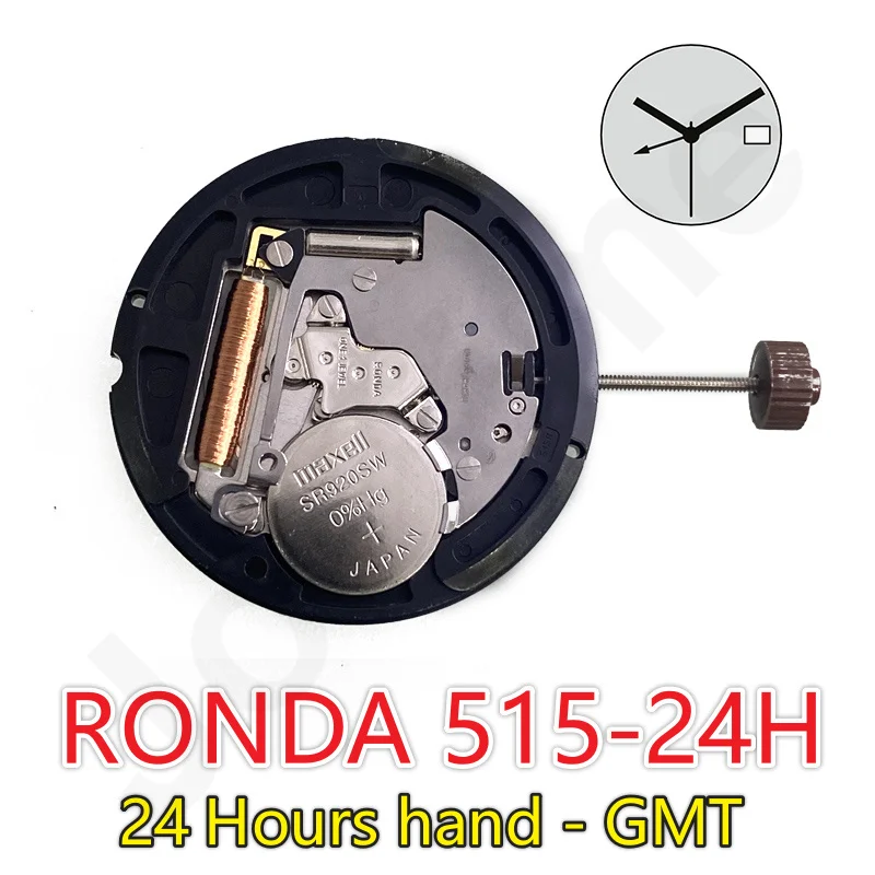 RONDA 515.24H Movimiento multifunción 25,60 mm 24H GMT Fecha 3 manecillas 11,5 '' Componente de precisión para relojeros