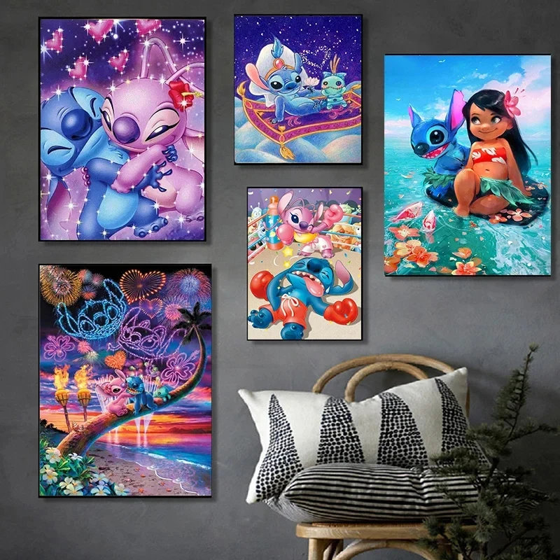 Disney Anime Canvas Painting Wall Art Cartoo Lilo & Stitch  Stitch& Angel Pictures On Canvas Posters And Prints Home Decor Mural