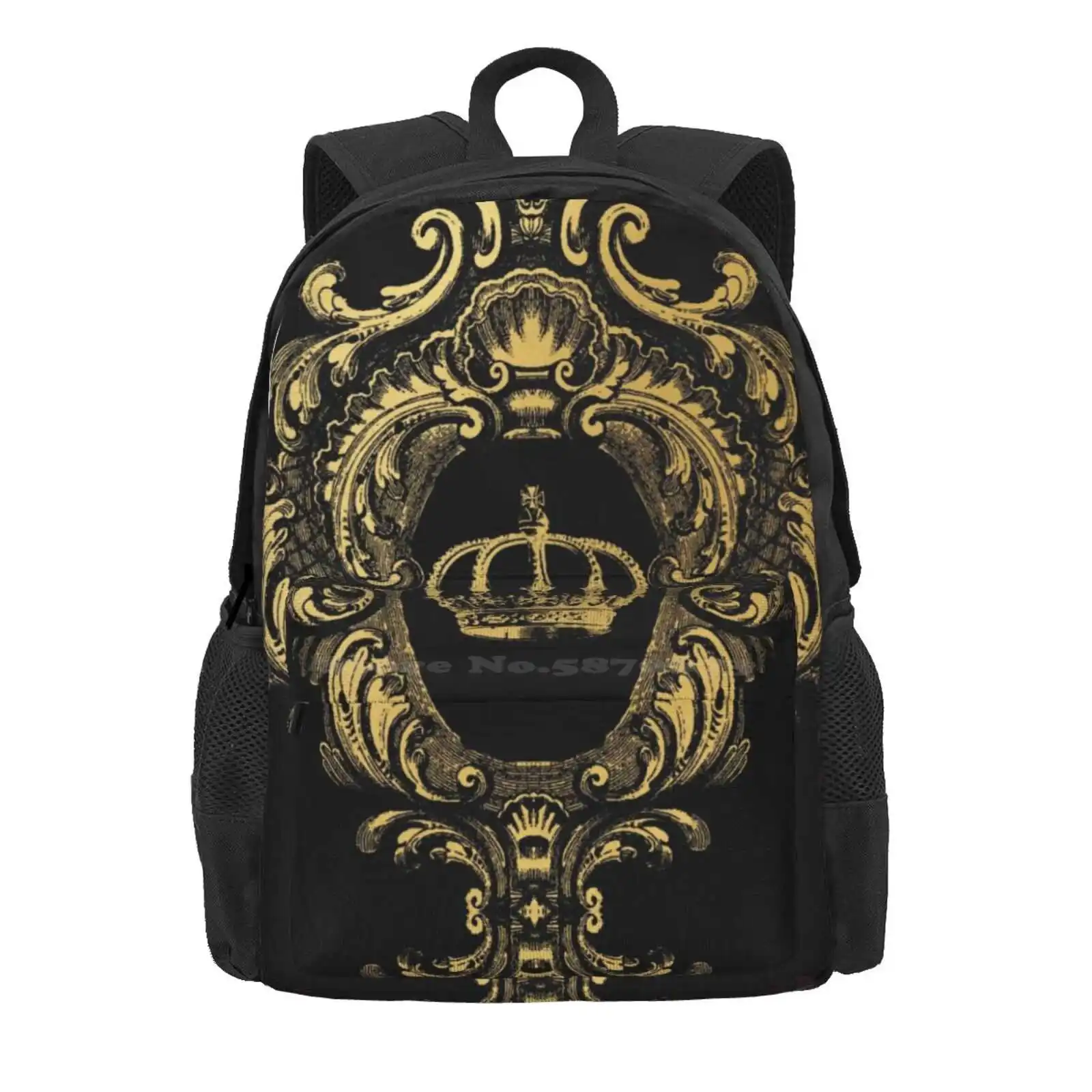 Ornate Gold Crown Black Hot Sale Schoolbag Backpack Fashion Bags Ornate Crown Black Gold Baroque Flourishes