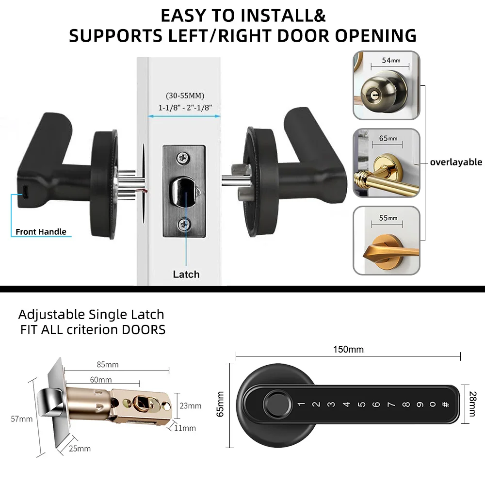 Aoresac intelligent fingerprint door lock with password keyboard biometric door lock APP remote control