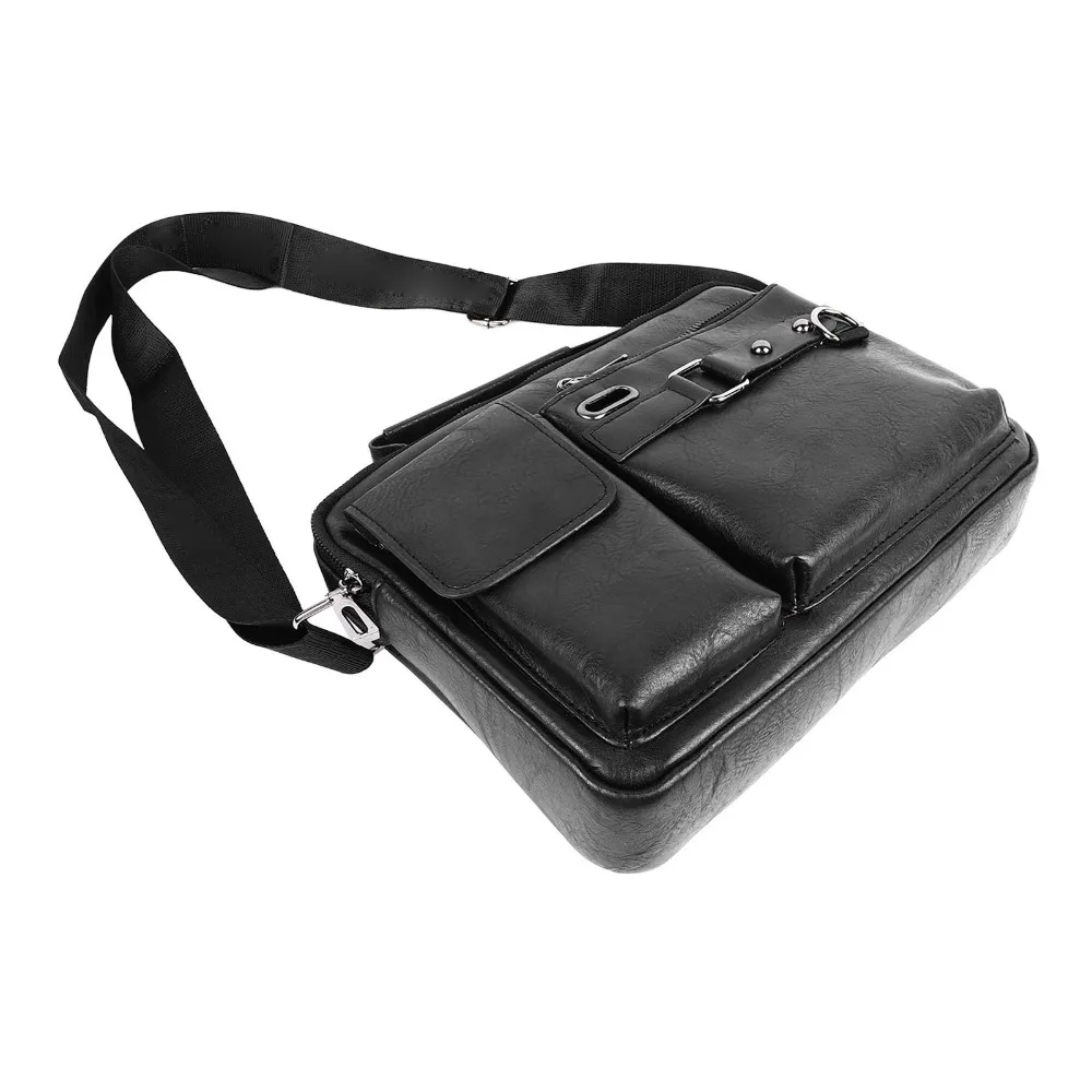 Retro PU Work Bag Adjustable Shoulder Strap Black Men Briefcase Tablet Compatible Men Handbag Office Work