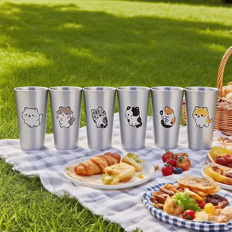 450ml Cat Tumbler Cute Cartoon Kitty Aluminum Cup Lightweight Hammered Finish Eco Travel Pet Mug Family,friends,Lover Gift