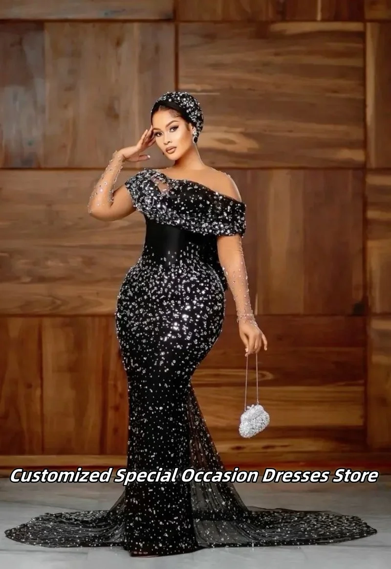 Sparkle Rhinestones Luxury Party Evening Dress Transparent Sleeves Long Mermaid Prom Dresses Wedding Reception Gowns Customized