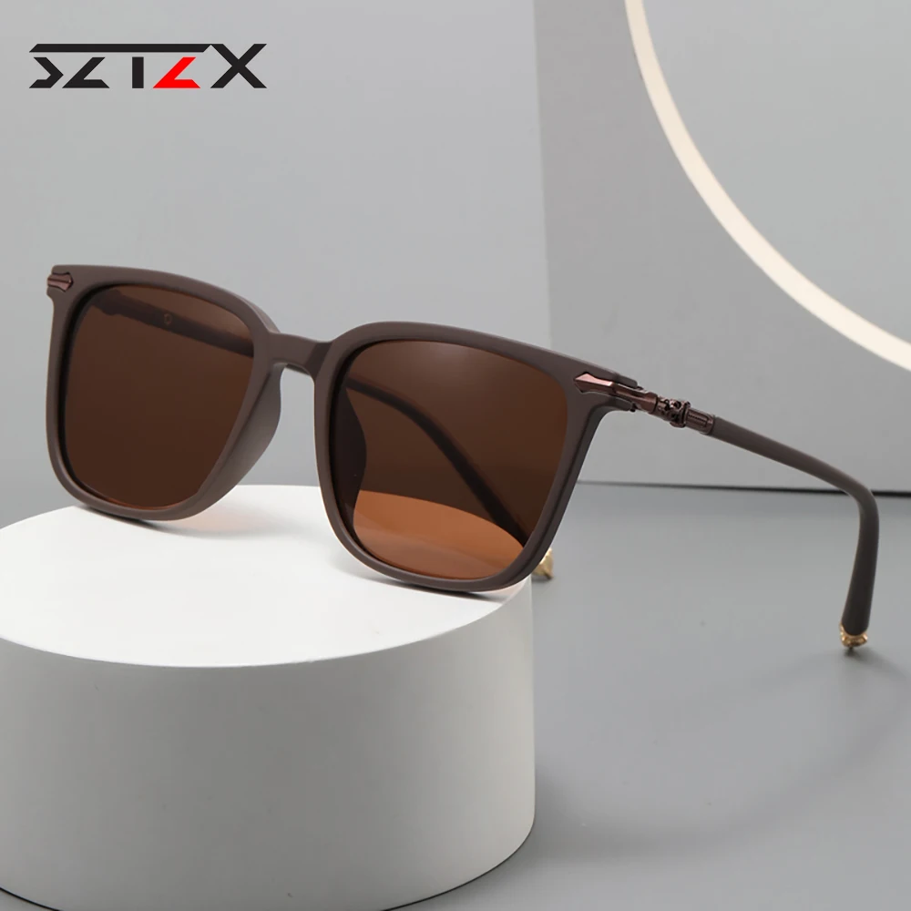 SZTZX Fashion Vintage Polarized Sunglasses Men Women Driving Travel Anti-glare Sun Glasses TR90 Prescription Eyeglasses Frame UV