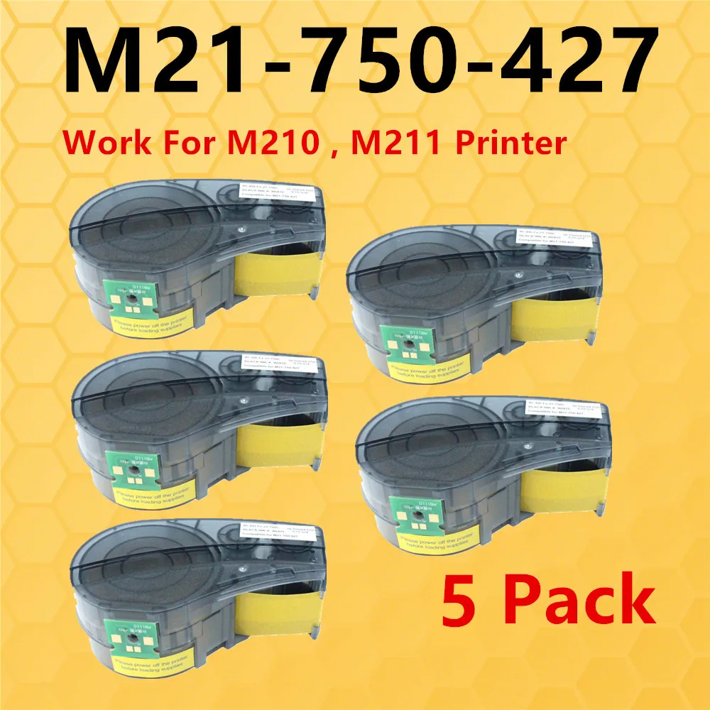 

5PK With CHIP Vinyl Label Cartridge M21-750-427 Compatible For Brady M210,M211 Labeller Printer Black on White 19.1mm