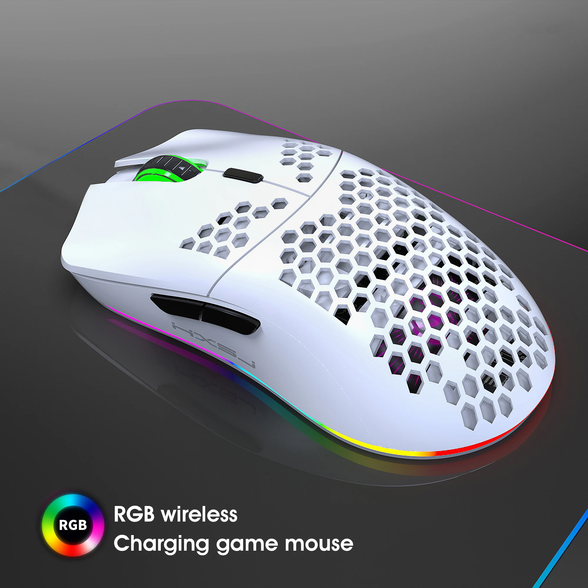 Bezprzewodowa mysz ładująca 2.4G RGB Luminous Ultralekka mysz o strukturze plastra miodu Prędkość ruchu 3600 6 D Mysz do gier dla graczy laptopów PC