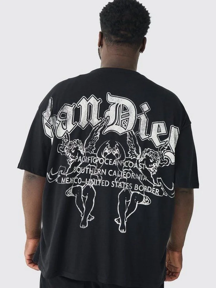 -destructive Feel Unique Dark American Hip Hop Unisex Loose Short Sleeve T-Shirt Breathable Cotton round Neck Letter Pattern