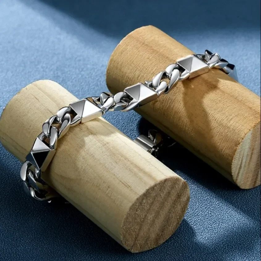 925 Silver Willow Nail Fashion Hip Hop Street Trend Safety Buckle Cuban Bracelet for Men's