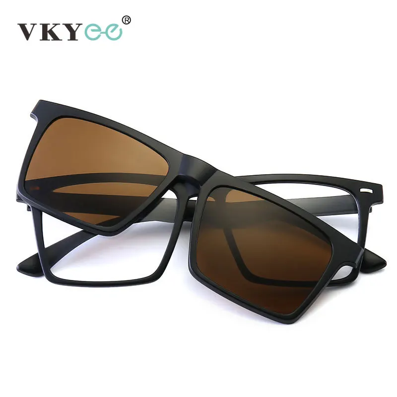 VKYEE Square Frame Magnetic Eyewear Clip-On Polarized Sunglasses Customizable Prescription Myopia Anti Blue Light Glasses 2302
